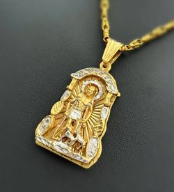 Jewelry 10k Solid Two-Tone Yellow Gold 19.00 Grams Religion Big Saint Lazarus Pendant Charm