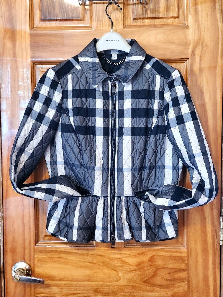 Burberry London Check Plaid Peplum Quilted Jacket with hanger