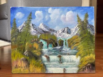 original waterfall landscape oil painting by abuelo
