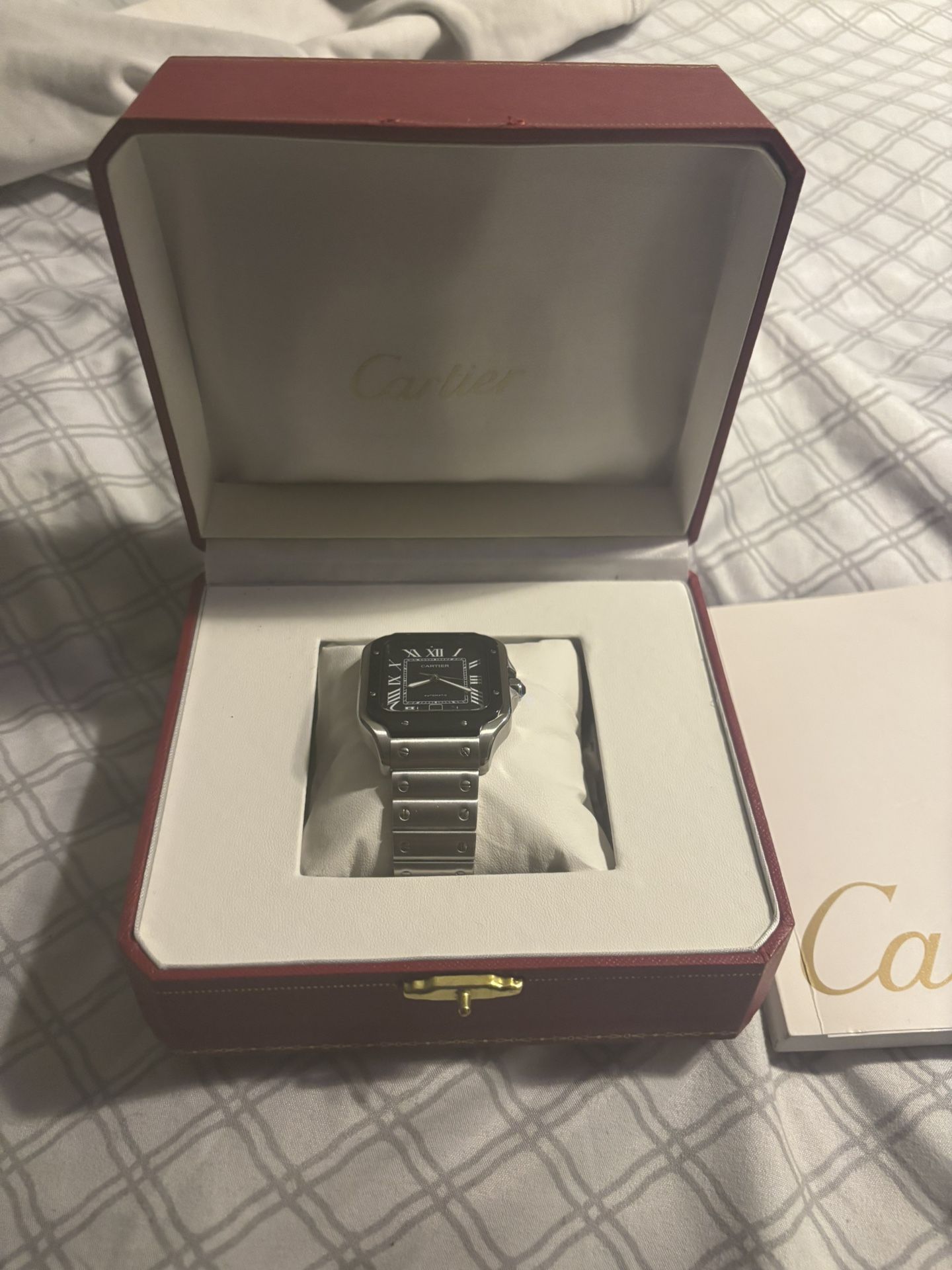 Cartier Santos 40mm Grey Dial Watch With Blue Gem