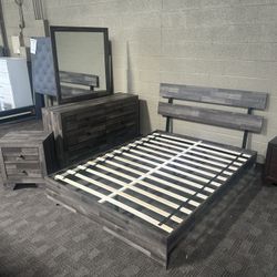 Brown Queen Bed Dresser Nightstand Set 