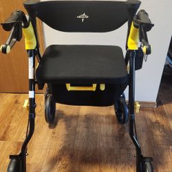 Medline Premium Empower Folding Mobility Rollator Walker with Memory Foam Seat, Black, 300 lb. Weight Capacity, 8" Wheels, Cupholder,Rolling Walker