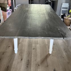 9’x42” Wood Farmhouse Table Built On A Shorter Table. 