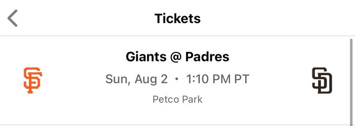 Giants @ Padres Sunday August 2nd