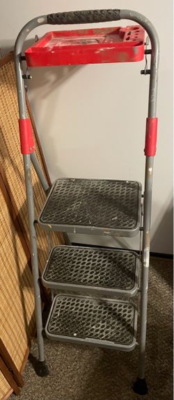3-Step Folding Steel Ladder with Tool Tray, Wide Anti-Slip Steps & Feet, Heavy-Duty Step Stool, Portable Multi-Purpose Ladder for Home, Office, Garage
