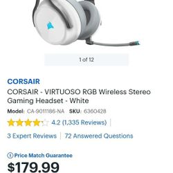 Corair Virtuoso Rbg Wireless Headset White 