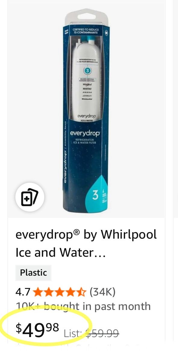 everydrop® by Whirlpool Ice and Water Refrigerator Filter 3, EDR3RXD1, Single-Pack