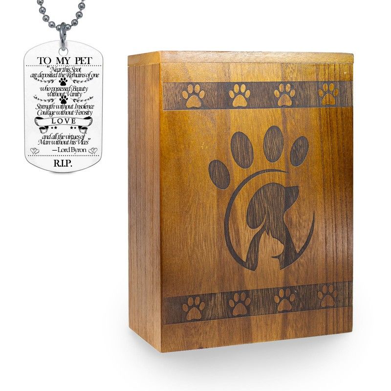 Pet Cremation Box, Pet Urns For Dogs Ashes Large, Pet Cremation Urn, Wooden Box For Pet Ashes - Complimentary Dog Tag Included