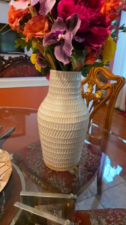 Cream Textured Ceramic Vase with Large Faux Flower Arrangement