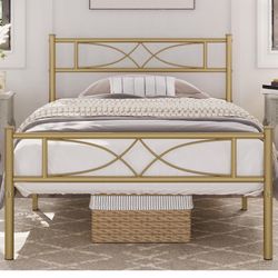 Twin Gold Bed Frame with mattress and Box Spring 