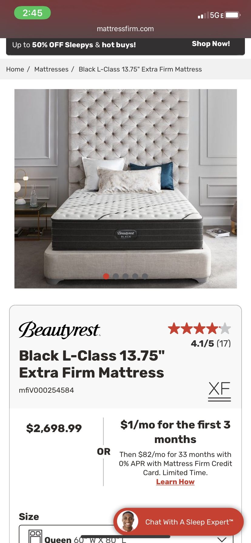 Mattress Beautyrest Black L Class Extra Firm King Size