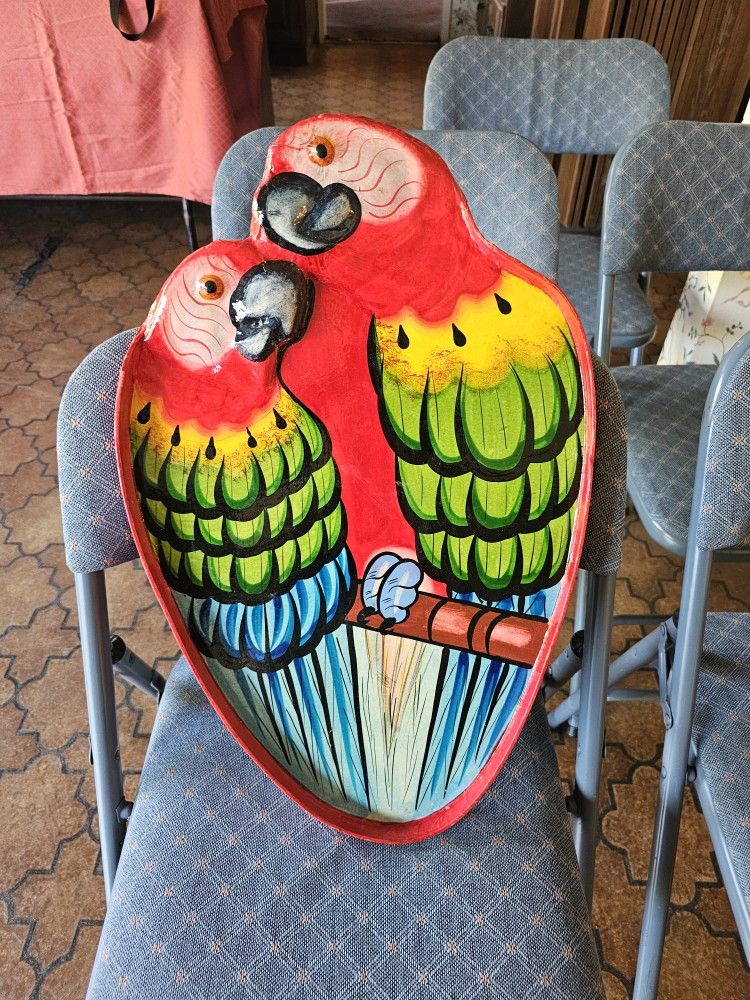 Cool Vintage Exotic Birds Hand Painted Tray ! Circa 1970's! 