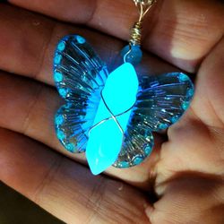 Fairy Butterfly Crystal Necklace, Fairycore Glow in the Dark Necklace, Handmade