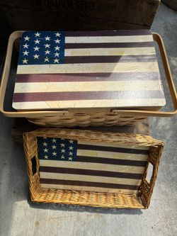 Patriotic Basket And Tray With The American Flag