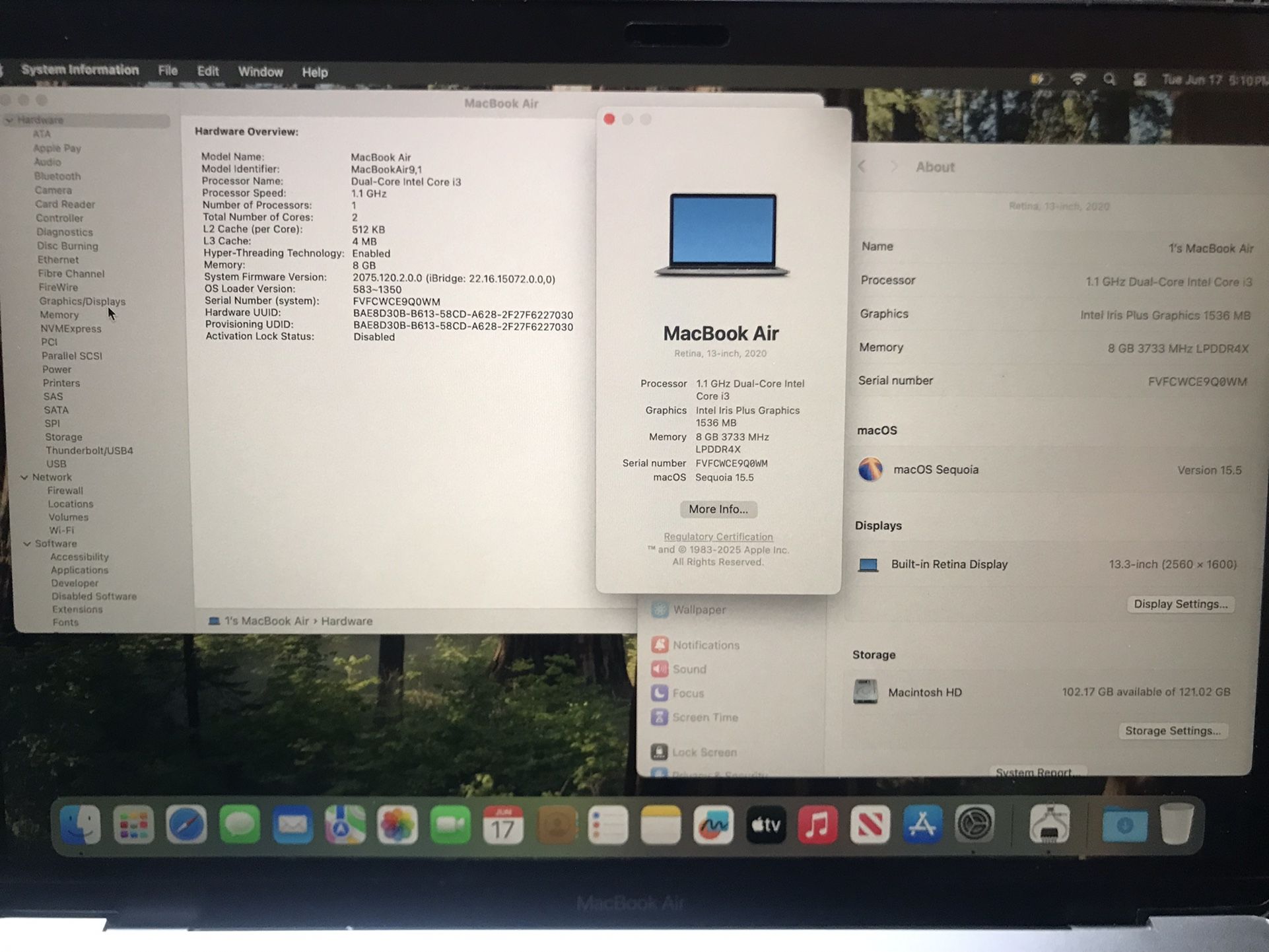 2020 Macbook Air Intel i3 8GB RAM 128GB
