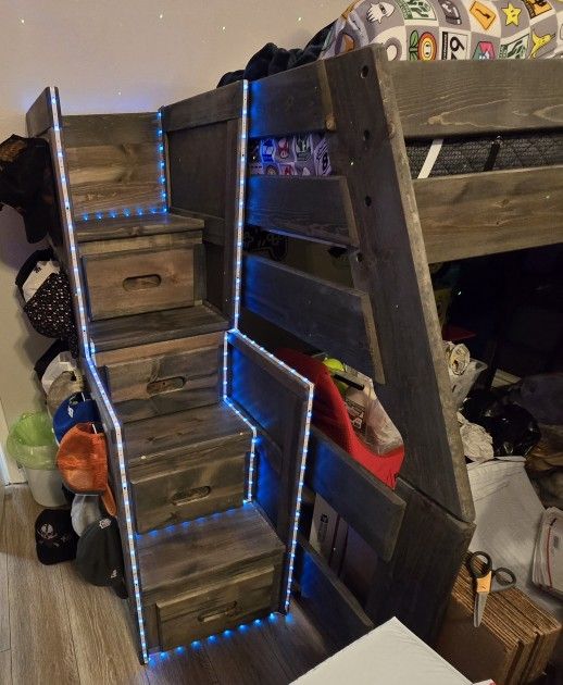 Cheyenne Driftwood Twin Over Full Bunk Bed With Stairs And Under Storage