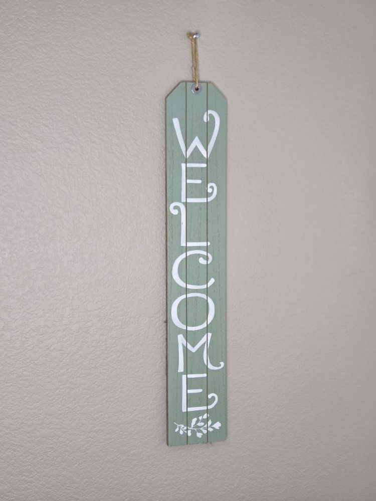 Rustic Green Wooden Welcome Porch Sign Fall Spring Easter Décor