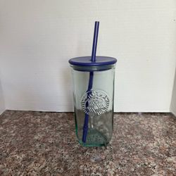Starbucks 2024 Recycled Glass Triangle Tumbler 16oz Purple Lid & Straw