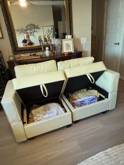 Cream Sofa with Hidden Storage Compartments