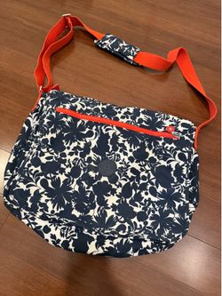 Kipling Navy & White Floral Crossbody with Orange Strap