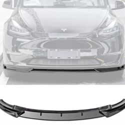 Fits 20-22 Tesla Y 3PCS Front Bumper Lip Spoiler PP IKON Style-Gloss Black