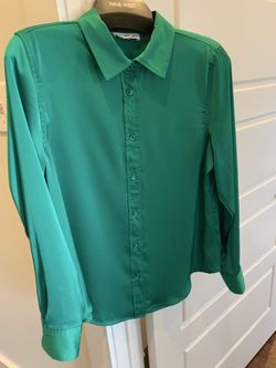 Green satin long sleeve blouse