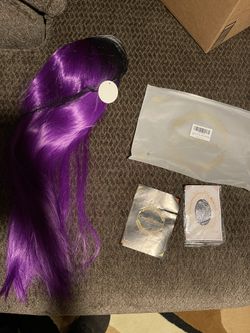 OneBluenis Long Straight Purple And Black Wig With Bangs (E)