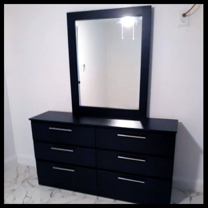 New Black Double Dresser And Mirror, Black Double Dresser With Mirror