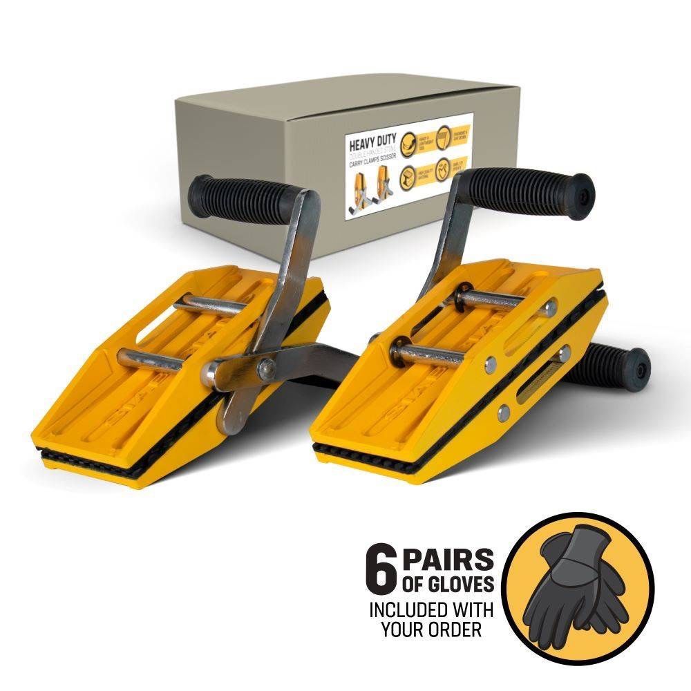 Heavy Duty Set of 2 Double Handed Stone Carry Clamps Scissor – Lifting & Transporting Tool for Glass Plate/ Granite Slabs/Metal Sheet/Ceramic and Marb