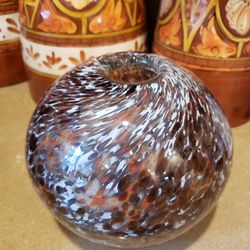 Hand Blown Circular Swirled Glass Vase ~ Contemporary ~ Modern 