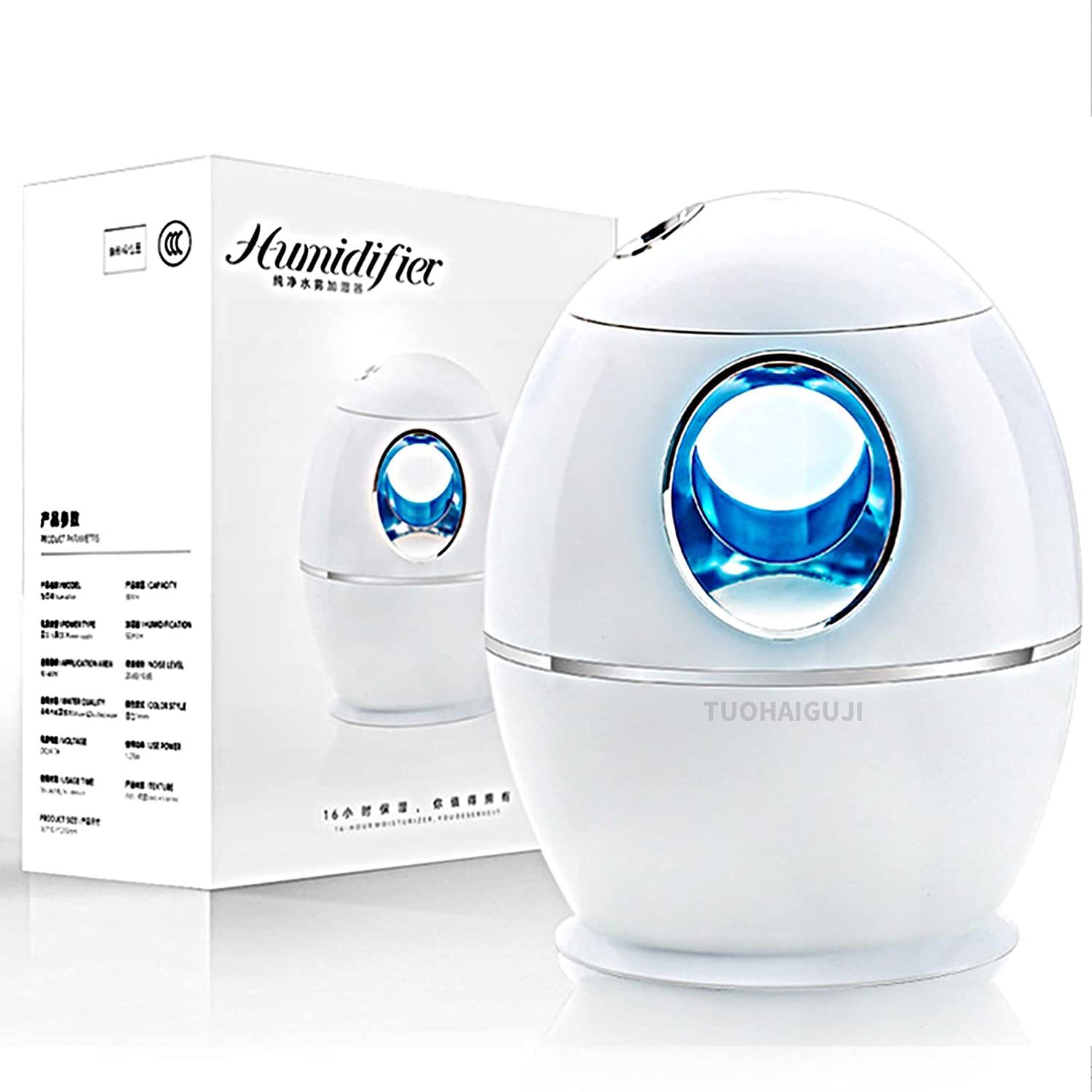 Humidifier (800ML Water Tank) Bedroom Small Room Office Desktop Silent Ultrasonic Humidifier - With 7 Colors LED Lights To See Water Level - Indirect 