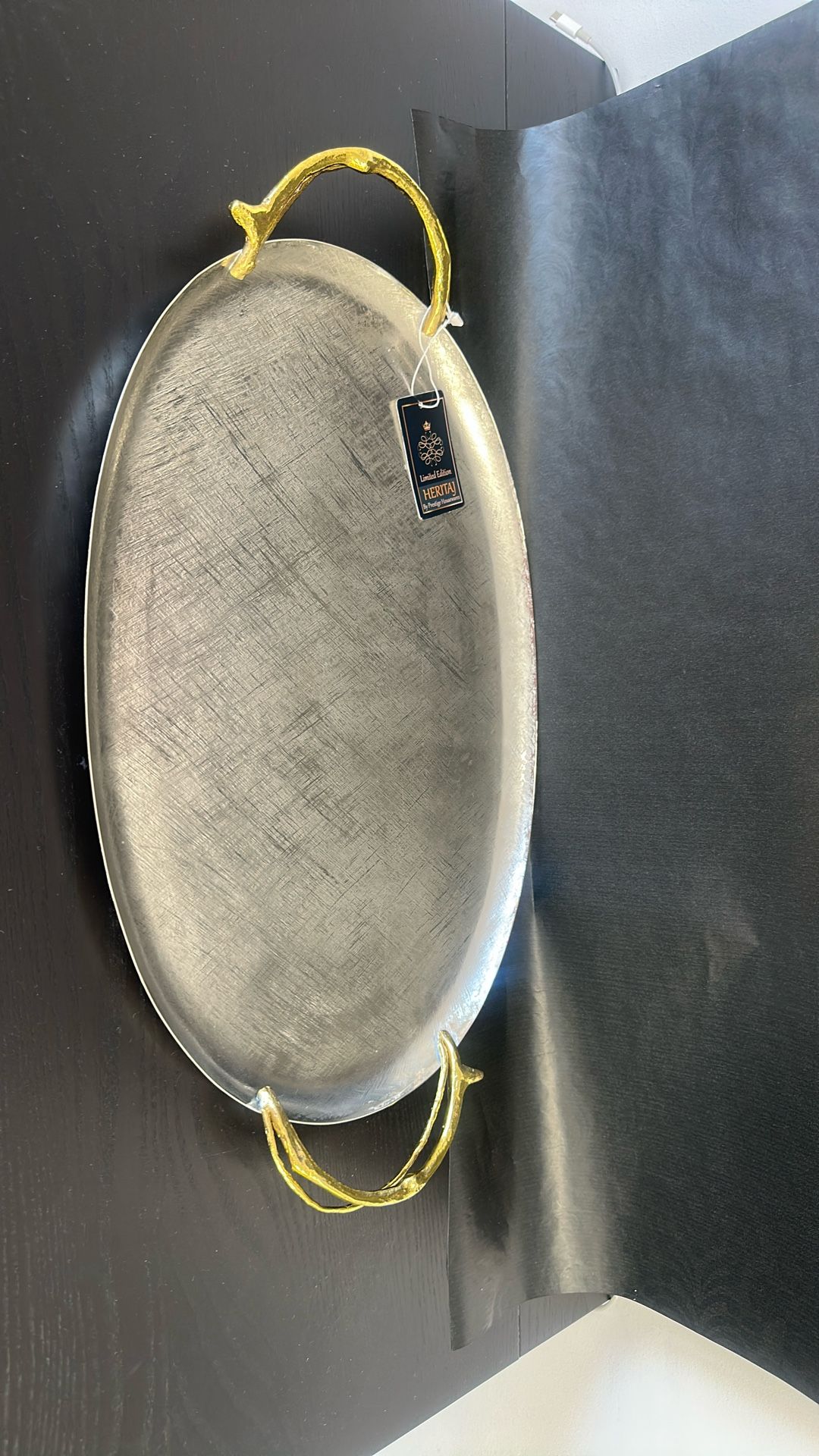 Oval Serving Tray Branch Brass & S/S Brushed 54 cm by 30 cm