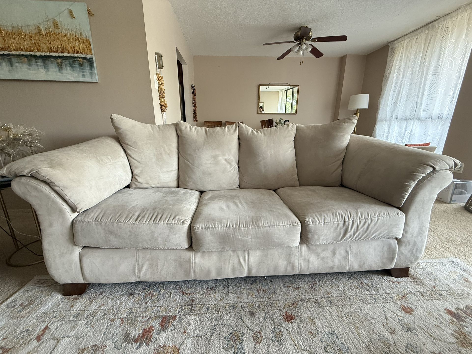 Beige Full Sofa, Loveseat & Ottoman Set – Used