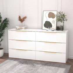 6-Drawers White Wood Chest of Drawers Storage Cabinet 