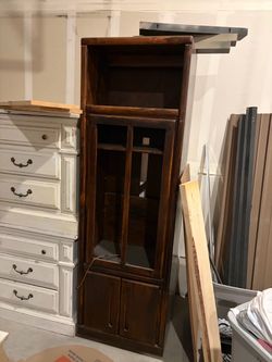 Tall Dark Wood Bookcase with Cabinet