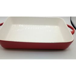 New As-Is Red Ceramic Baking Dish with Handles Retail $25.00