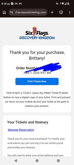 I purchased 6 people six  flags discovery kingdom