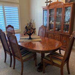 Formal Dining Room Set - Solid Wood Table,  Seven Chairs and Lighted Hutch
