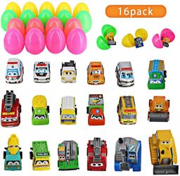 Brand new in box Filled Easter Eggs with Toy Cars,18 Colorful Prefilled Pull Back Construction Vehicles Easter Eggs,for Easter Basket Stuffer,Easter