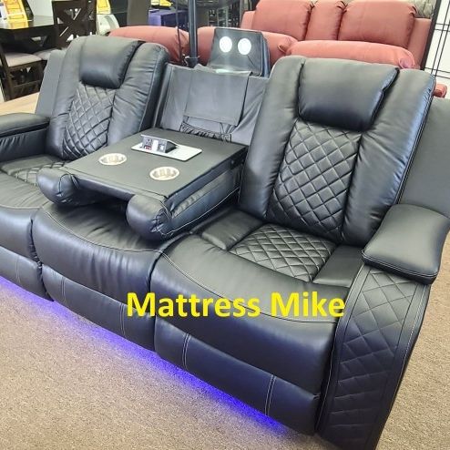 Same Day Delivery Setup Service Available High Quality Black Leather LED Lights Wireless Charger Motion Electric Powered Reclining Sofa And Loveseat