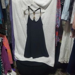 Gold Stappy Black Midi Dress