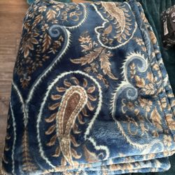 Two Full Sized Blue Minky Blankets