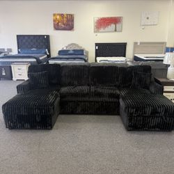 Black Corduroy Sleeper Sectional With Storage Chaise