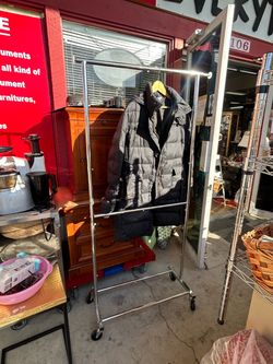 Chrome Double Bar Garment Rack on Wheels