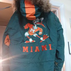 Vintage Miami hurricanes long bubble fur hoodie parka jacket