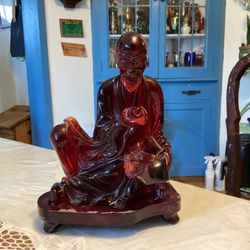 Chinese amber red scholar with little dragon 