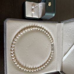 Pearl necklace and earrings