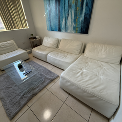 White Genuine Leather Modular Sofa – 157” x 38” – Excellent Condition