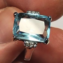 Aquamarine Silver Filled Ring Women's Elegant Jewelry Size 8