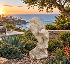 Vintage Leaping Dolphins gray weathered concrete or cast-stone garden statue Sculpture 17.5” Chippy